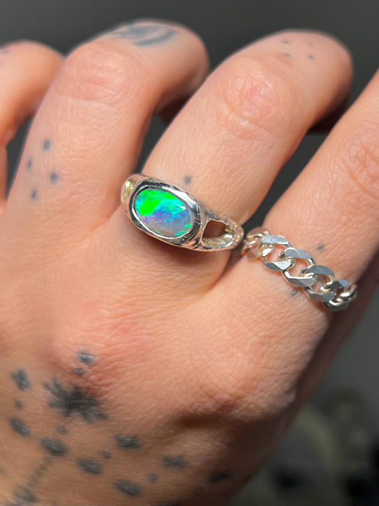 Solid Australian opal signet ring | 8