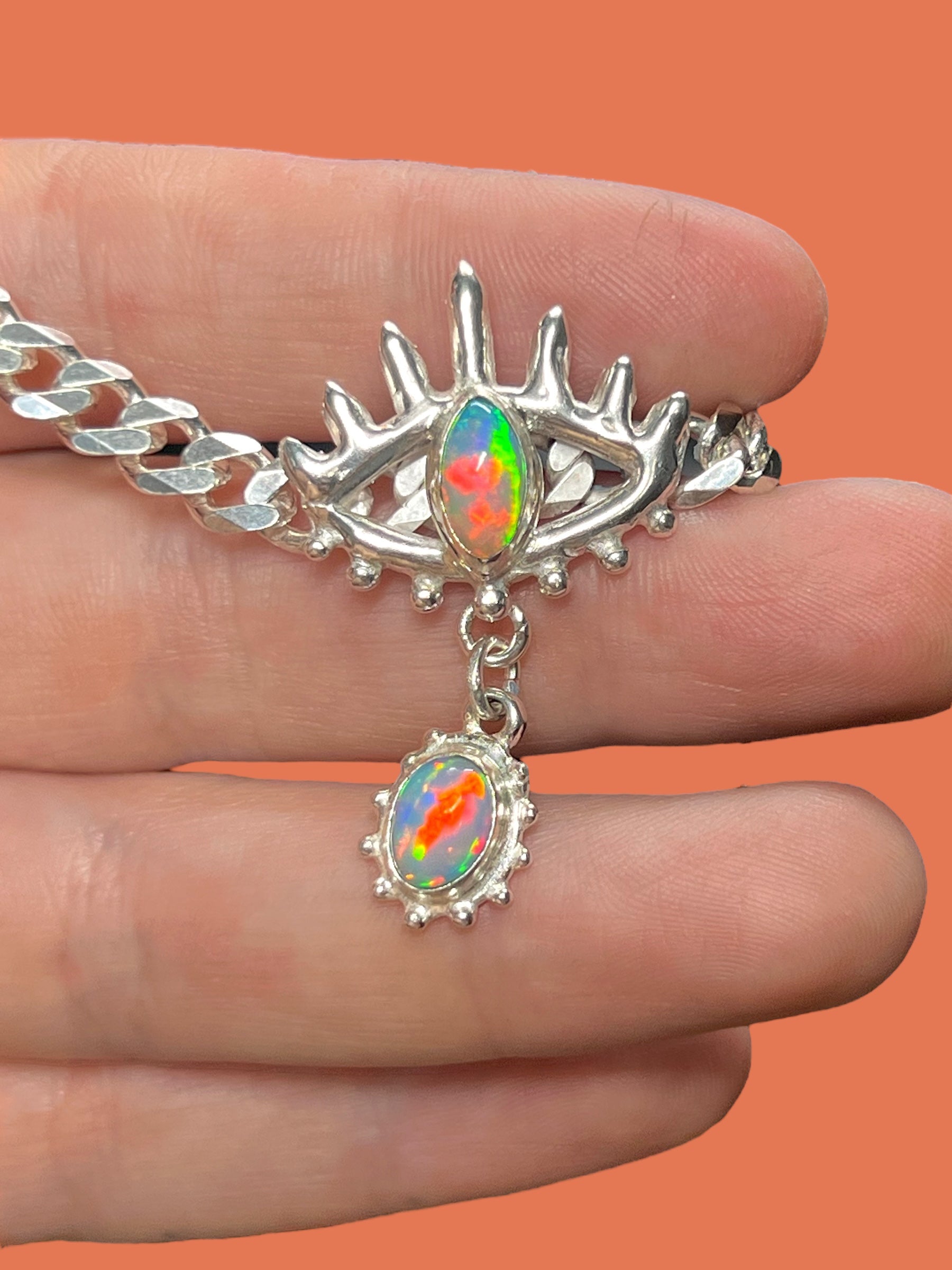 MADE TO ORDER- dangly opal eye choker