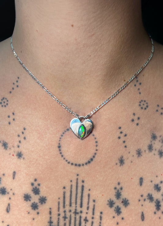 Simple Ethiopian opal heart necklace