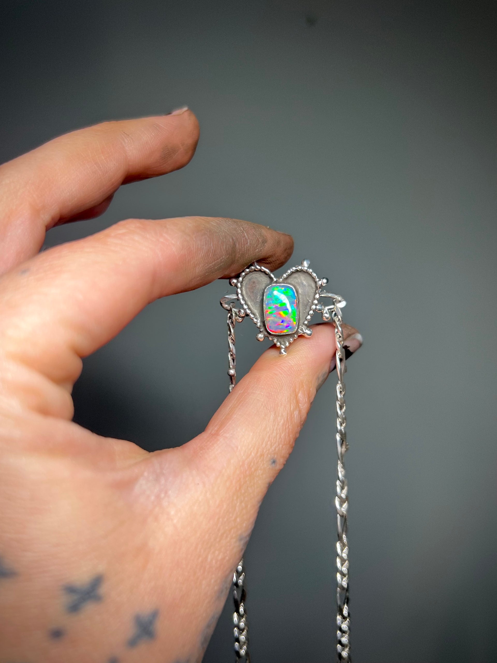 Rainbow opal heart necklace