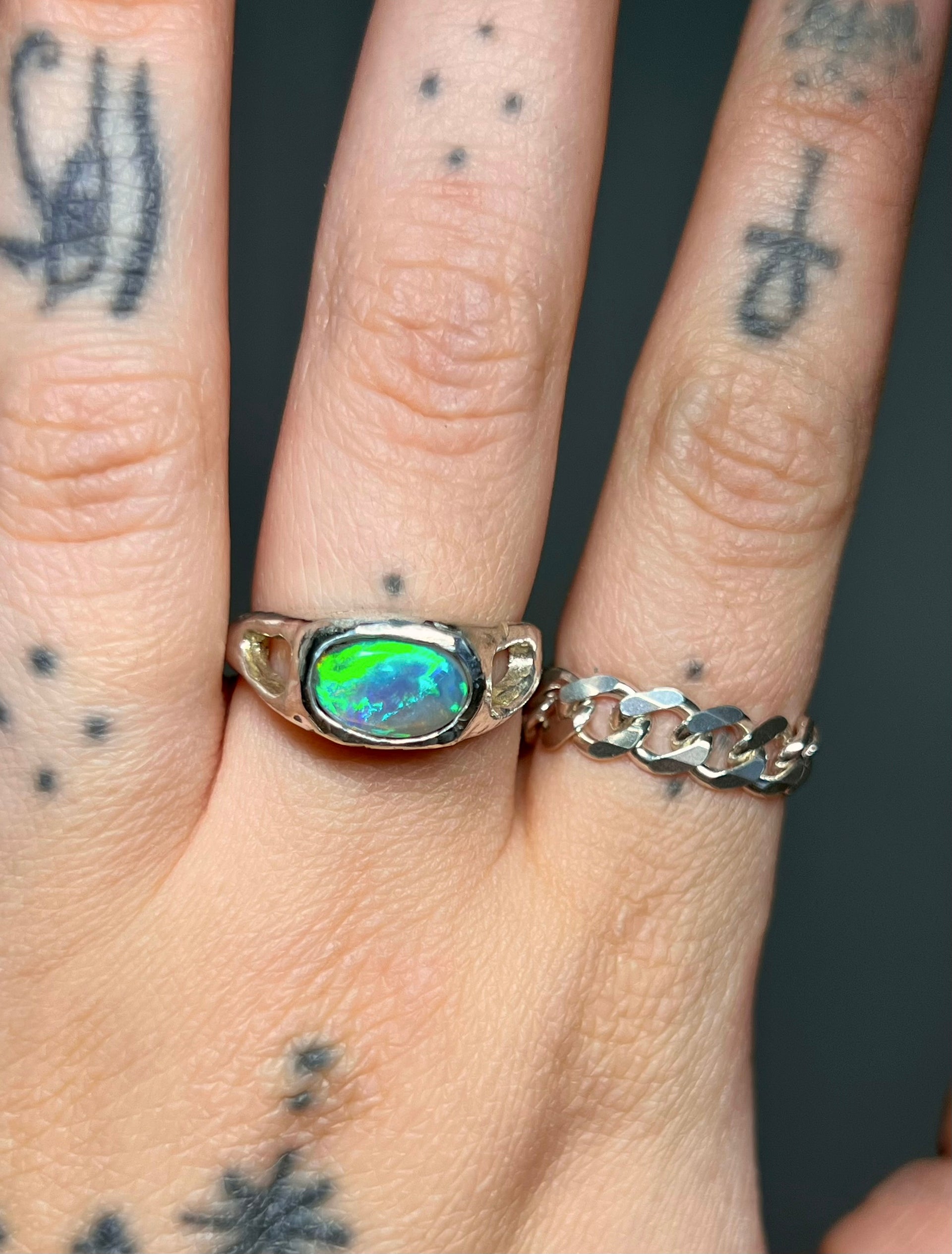 Solid Australian opal signet ring | 8