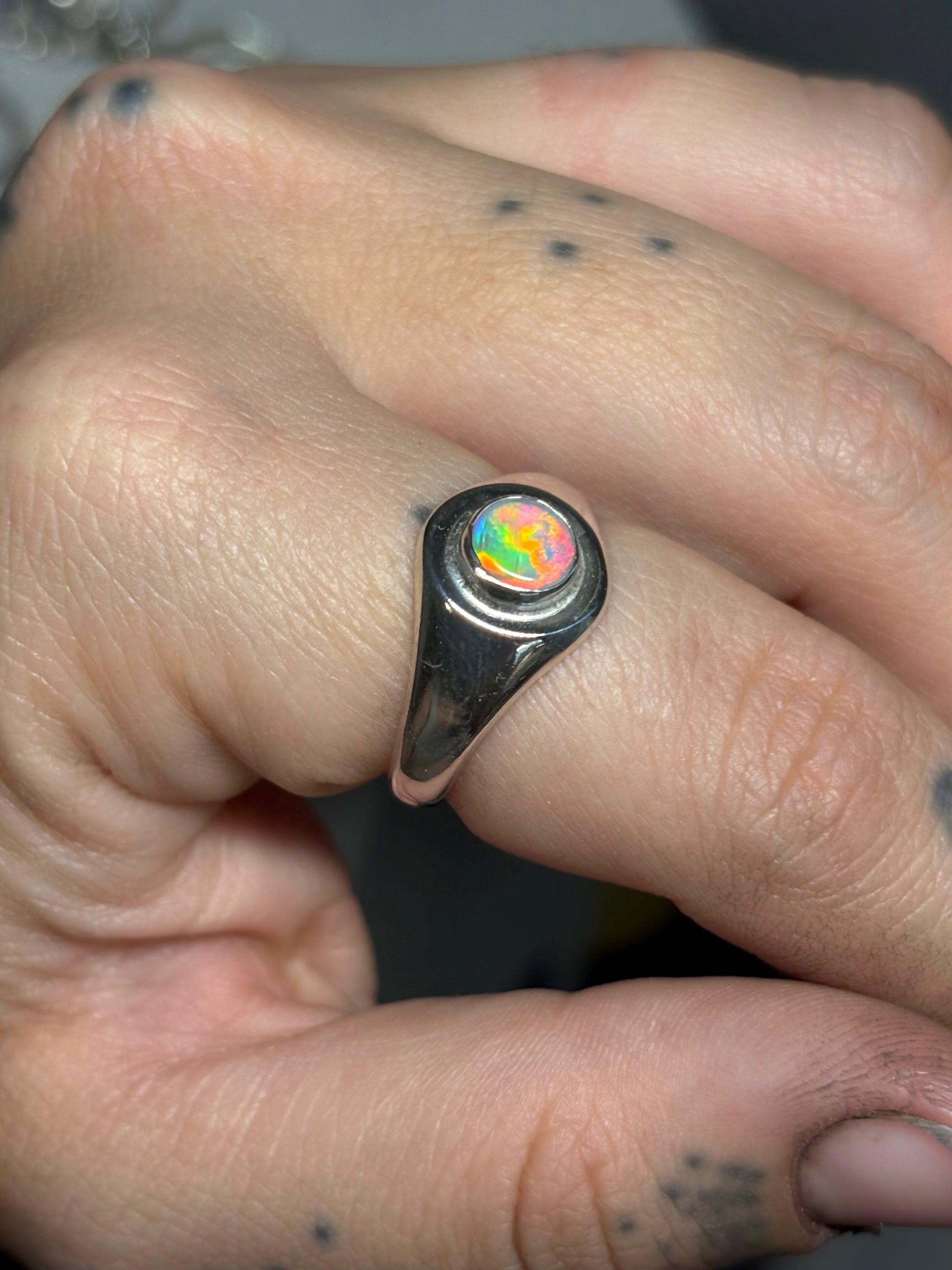 Australian opal signet ring