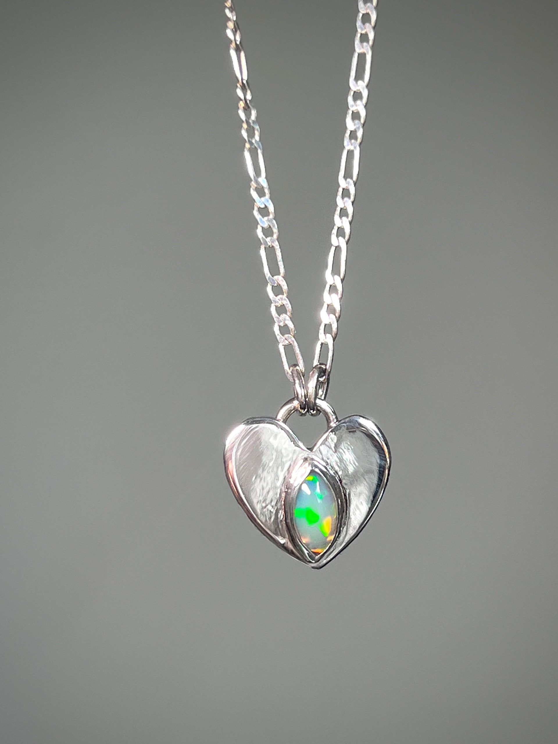 Simple Ethiopian opal heart necklace