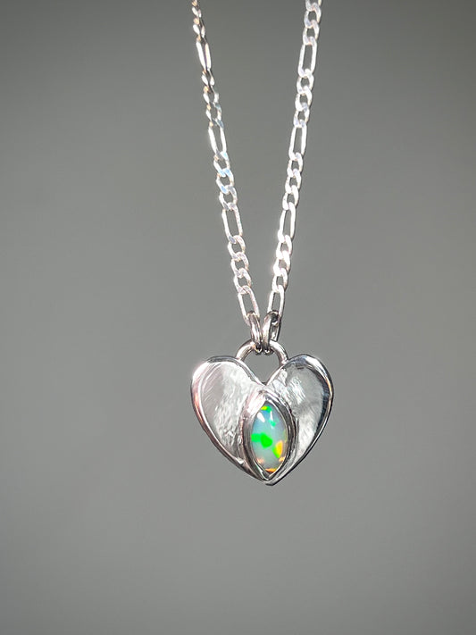 Simple Ethiopian opal heart necklace