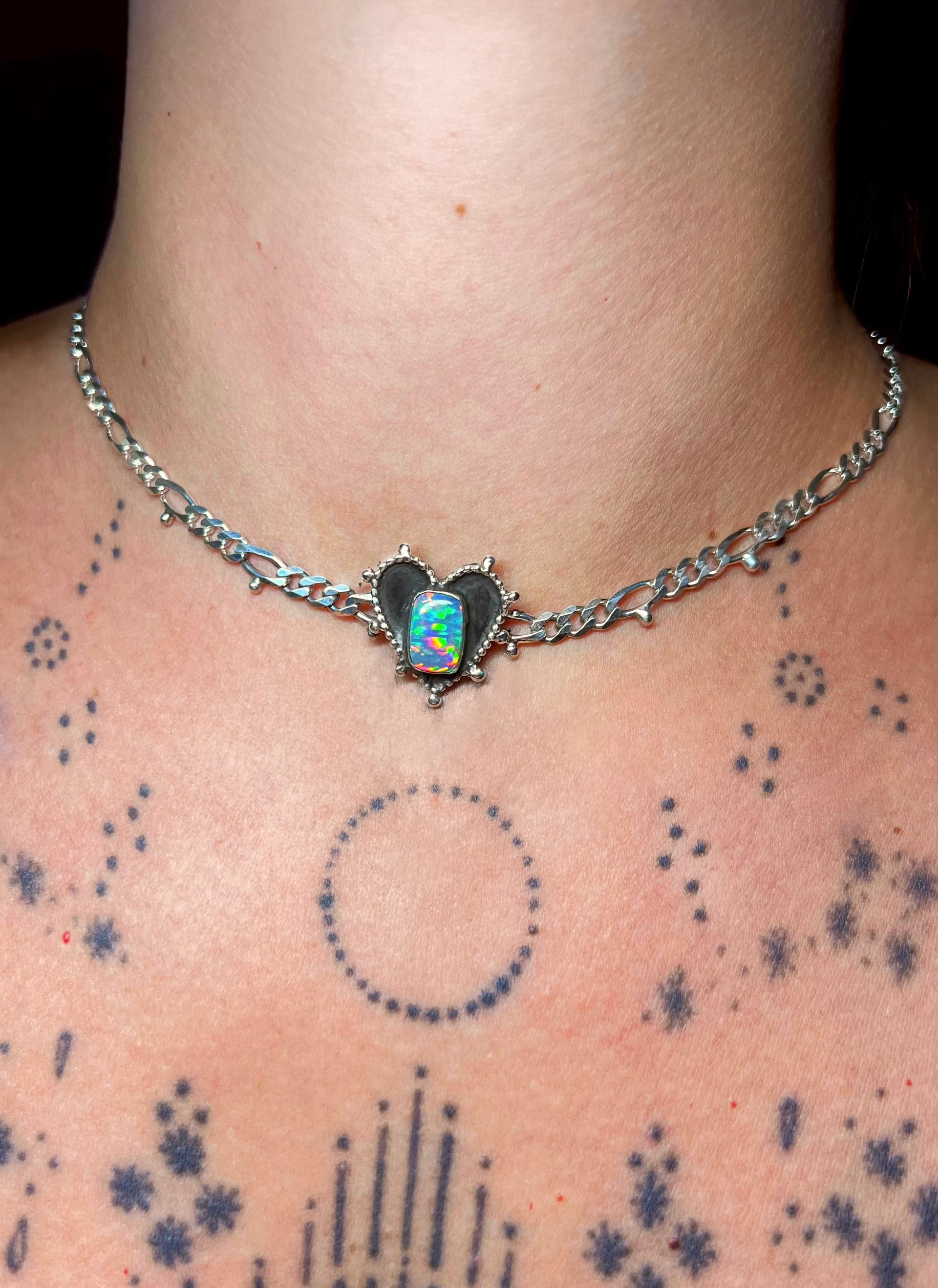 Rainbow opal heart necklace