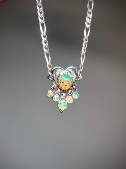 Dangly heart opal necklace