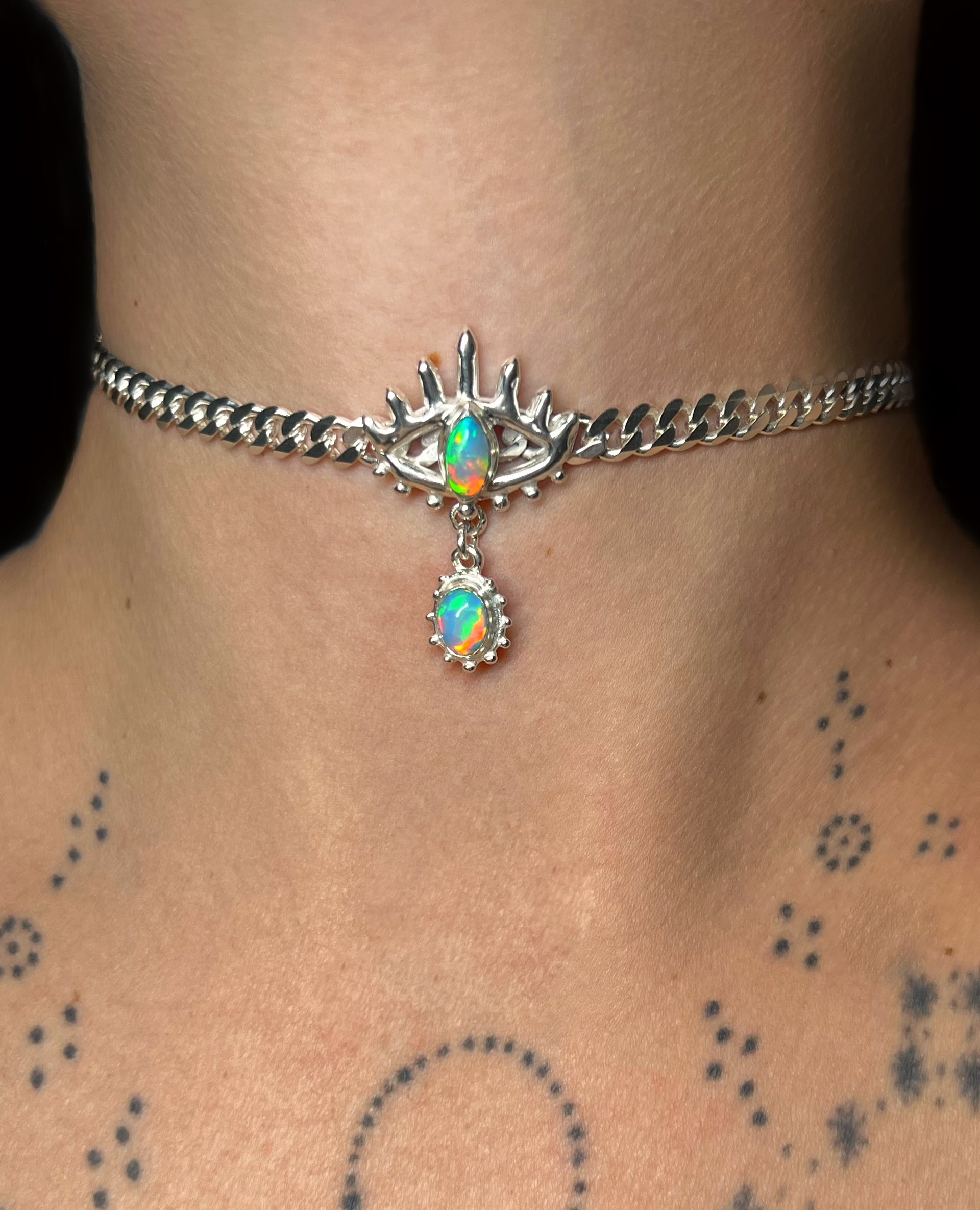 MADE TO ORDER- dangly opal eye choker
